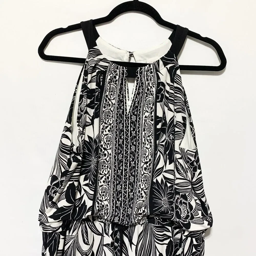 Chico’s Size 3 Marissa Jumpsuit Sleeveless Black White Graphic Floral Size XL 16 - Picture 5 of 16